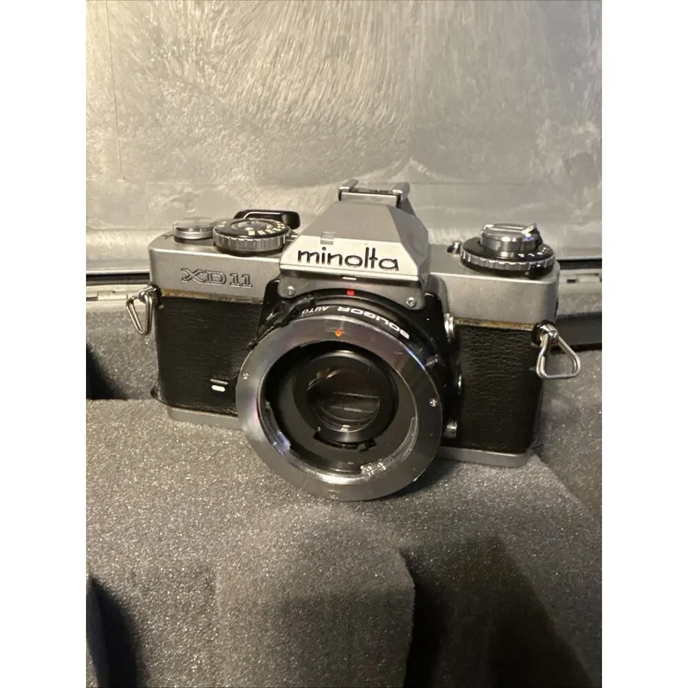 Minolta XD11 35mm SLR Film Camera Kit w/ Lenses, Auto Winder D, Case - Untested